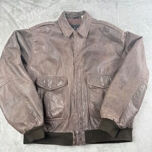 Vintage‎ Context Leather Jacket Brown Bomber Mens L Classic Flight Style